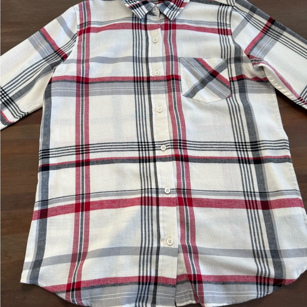Alpine Women's Plaid Button Down Shirt in Red, Black, and White